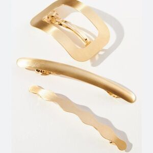 Anthropologie hair clips barette a large beautiful gold set of 3 new